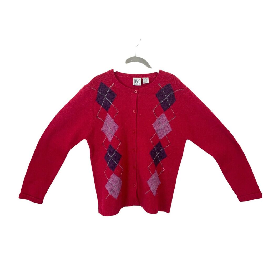 Vintage Field Gear Women's Red Long Sleeves Collarless Cardigan Sweater size S
